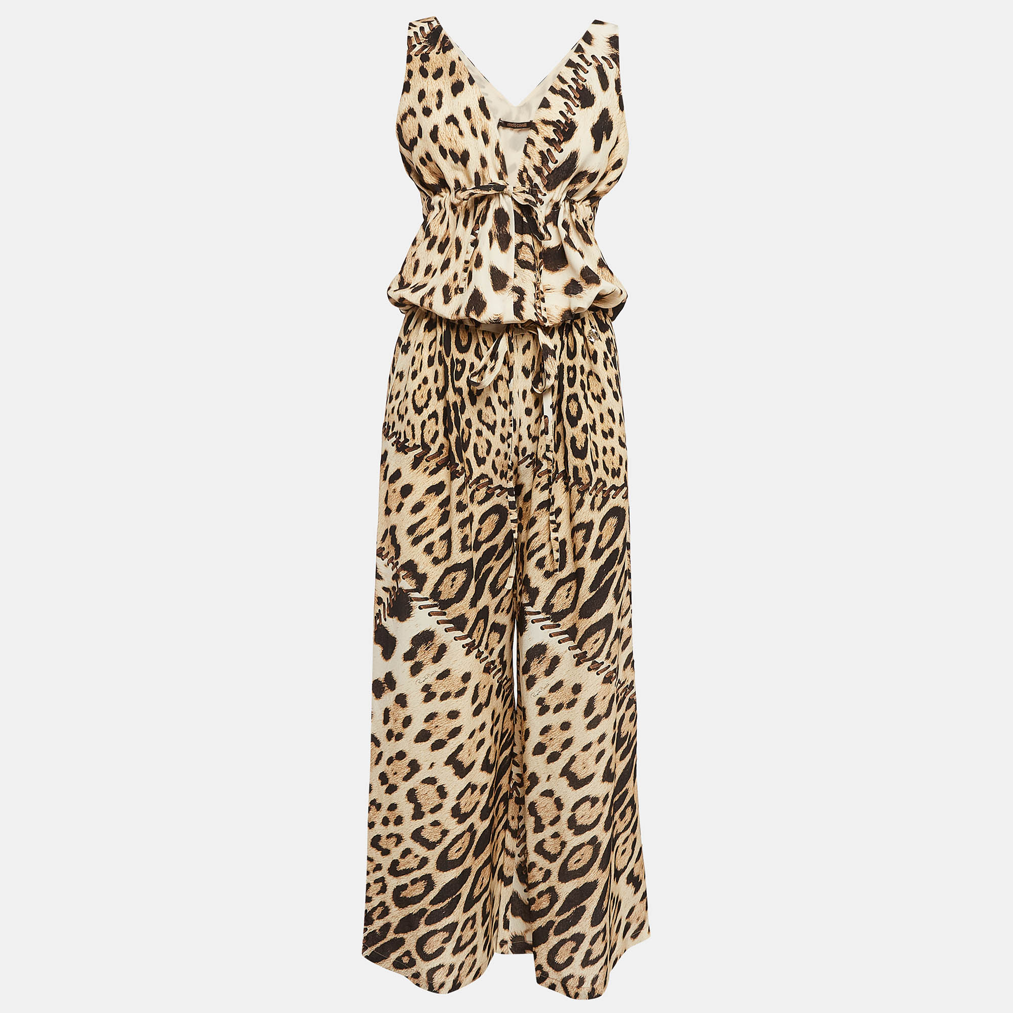 

Roberto Cavalli Brown Leopard Print Silk Jumpsuit M