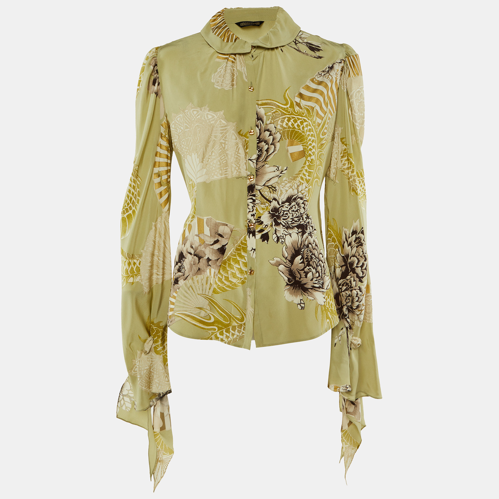 

Roberto Cavalli Green Silk Button Front Shirt L