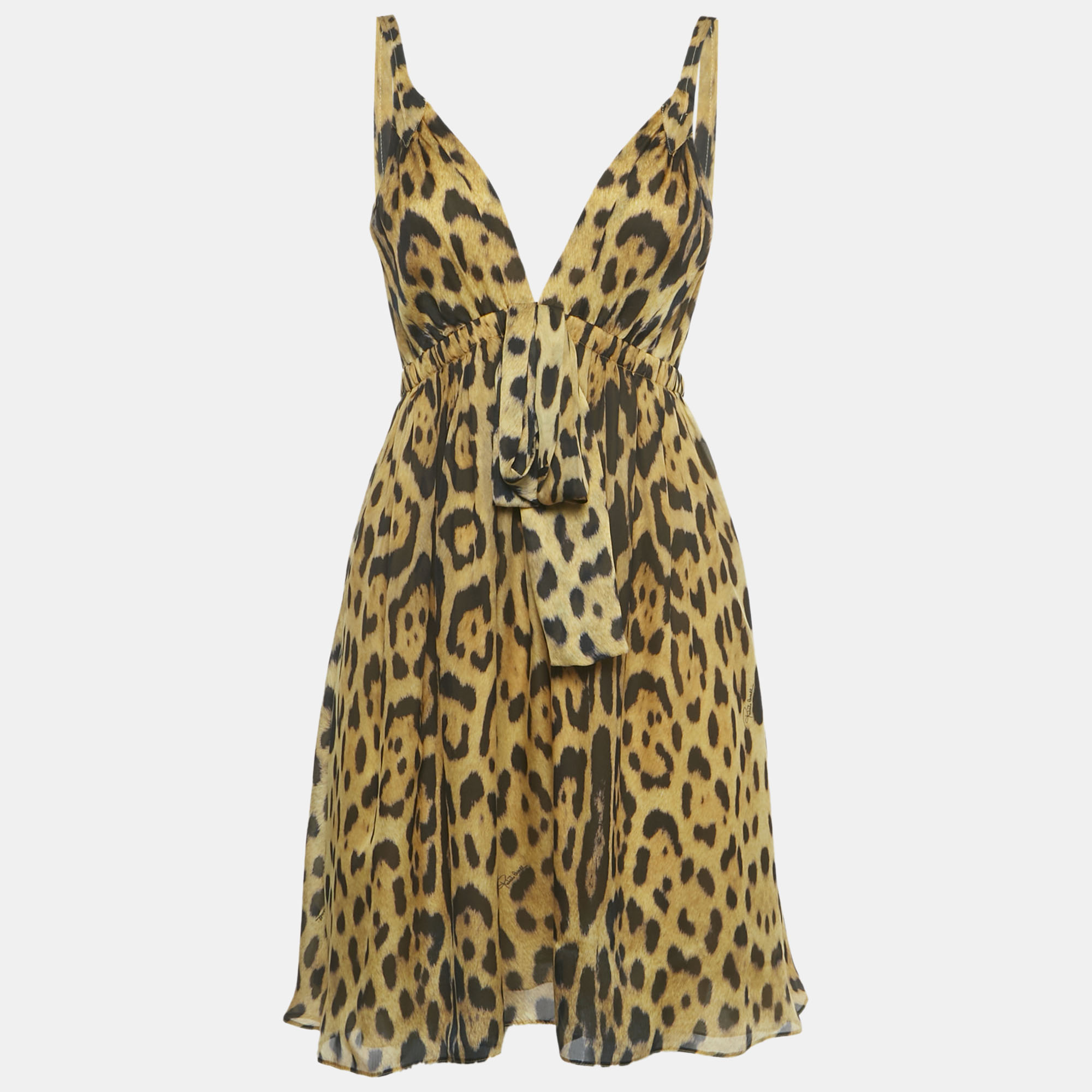 

Roberto Cavalli Brown Leopard Print Silk Mini Dress M