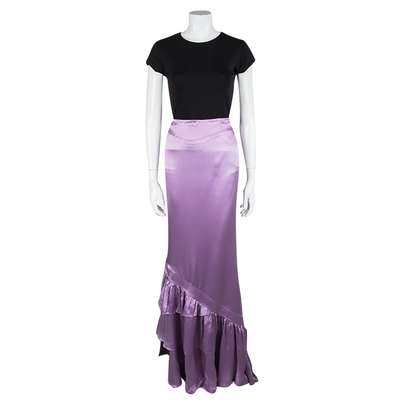 

Roberto Cavalli Purple Satin Ruffled Bottom Maxi Skirt