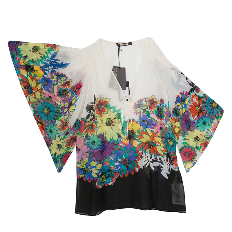 

Roberto Cavalli Multicolor Floral Printed Silk Kaftan Top