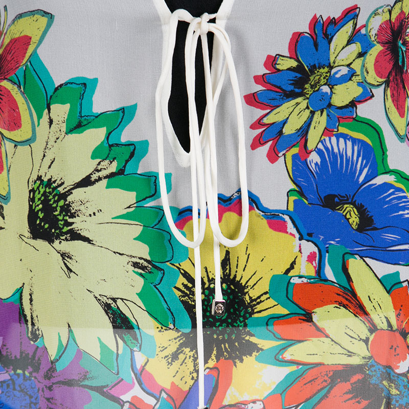 Pre-owned Roberto Cavalli Multicolor Floral Printed Silk Kaftan Top S