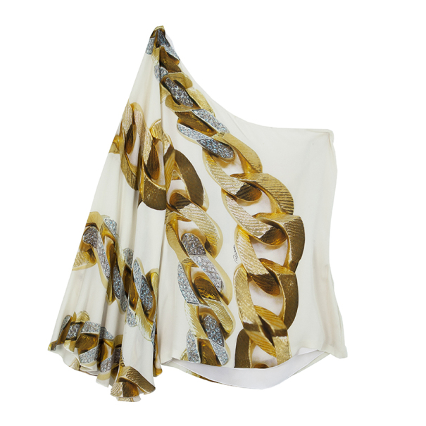 Roberto Cavalli White One Shoulder Printed Top L