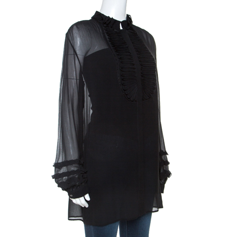 

Roberto Cavalli Black Chiffon Wave Pleat Detail Top