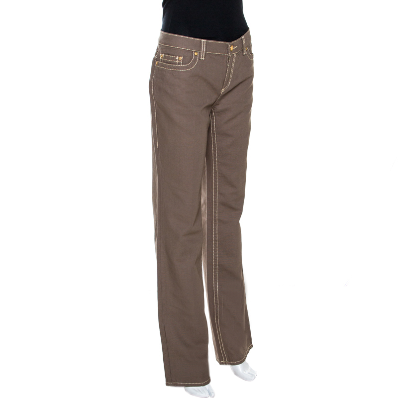 

Roberto Cavalli Khaki Cotton Straight Leg Pants, Brown