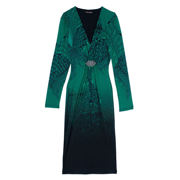 مملوكة مسبقًا Roberto Cavalli Front Buckle Jersey Dress M