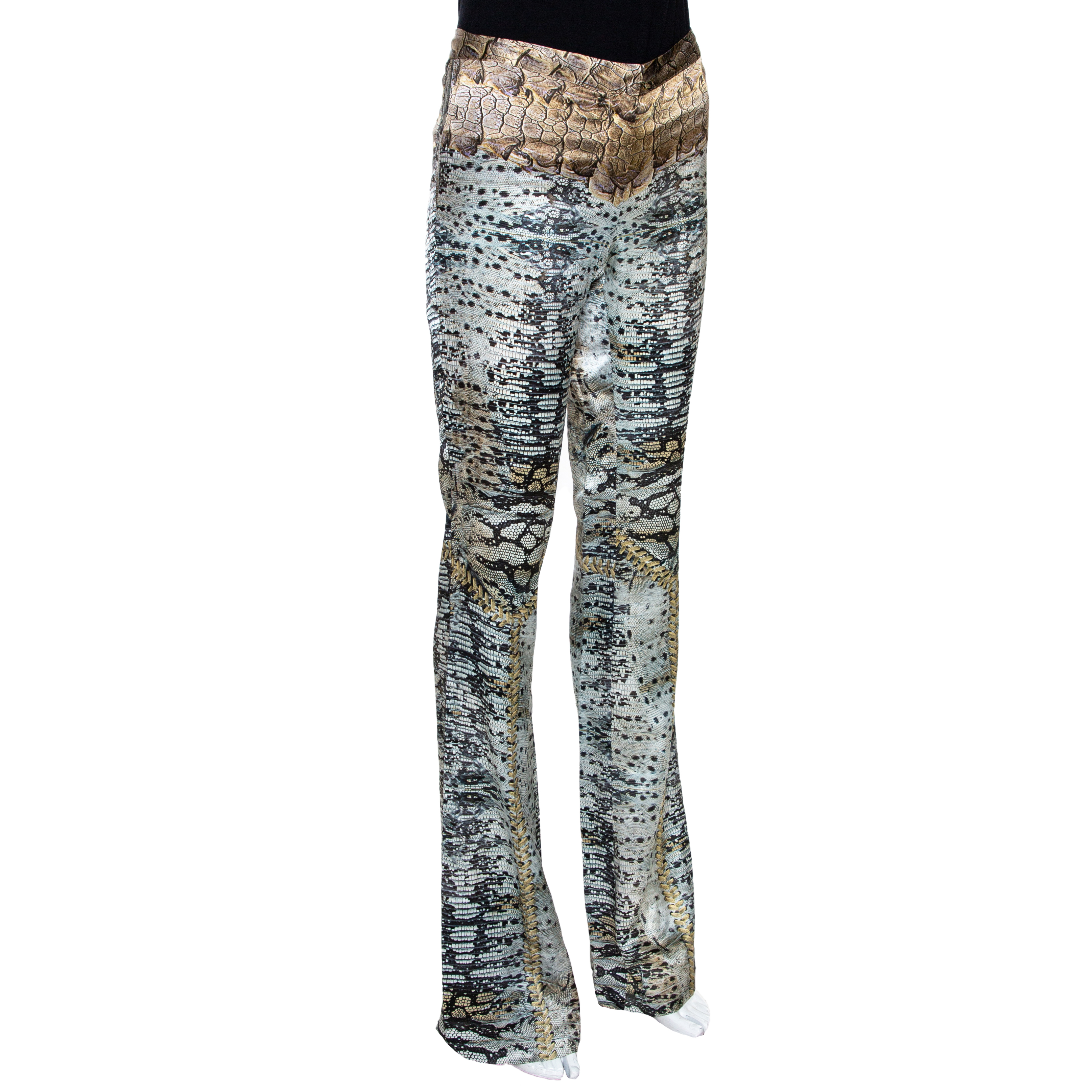 

Roberto Cavalli Multicolor Silk Snake Print Flared Pants