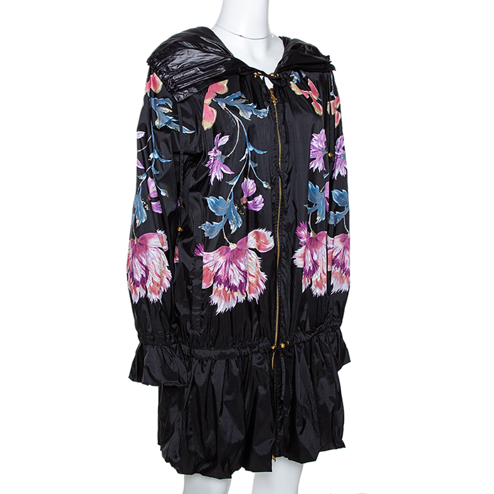 

Roberto Cavalli Black Synthetic Floral Printed Hooded Dress