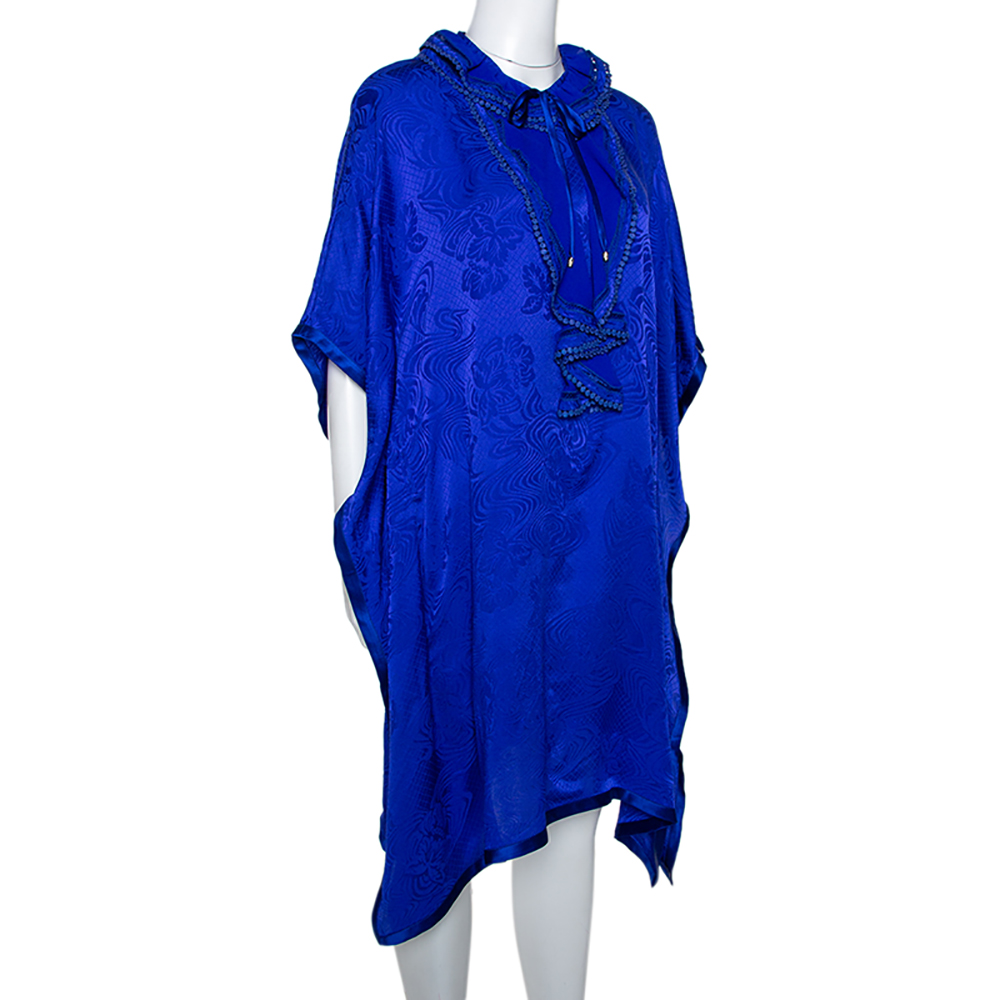 

Roberto Cavalli Blue Silk Ruffle Detail Kaftan Dress