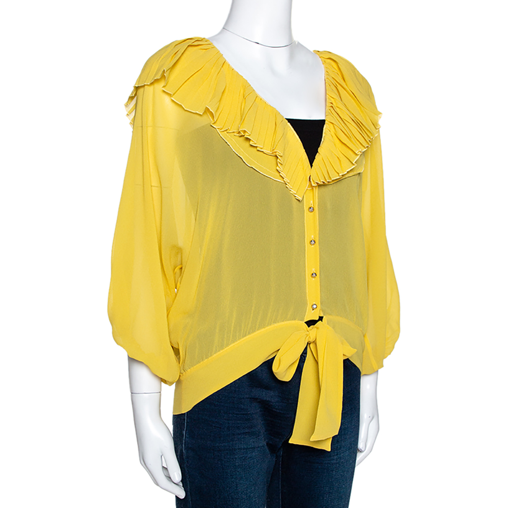 

Roberto Cavalli Yellow Georgette Pleated Neckline Blouse