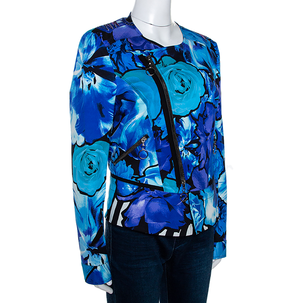 

Roberto Cavalli Blue Floral Printed Cotton Peplum Detail Jacket