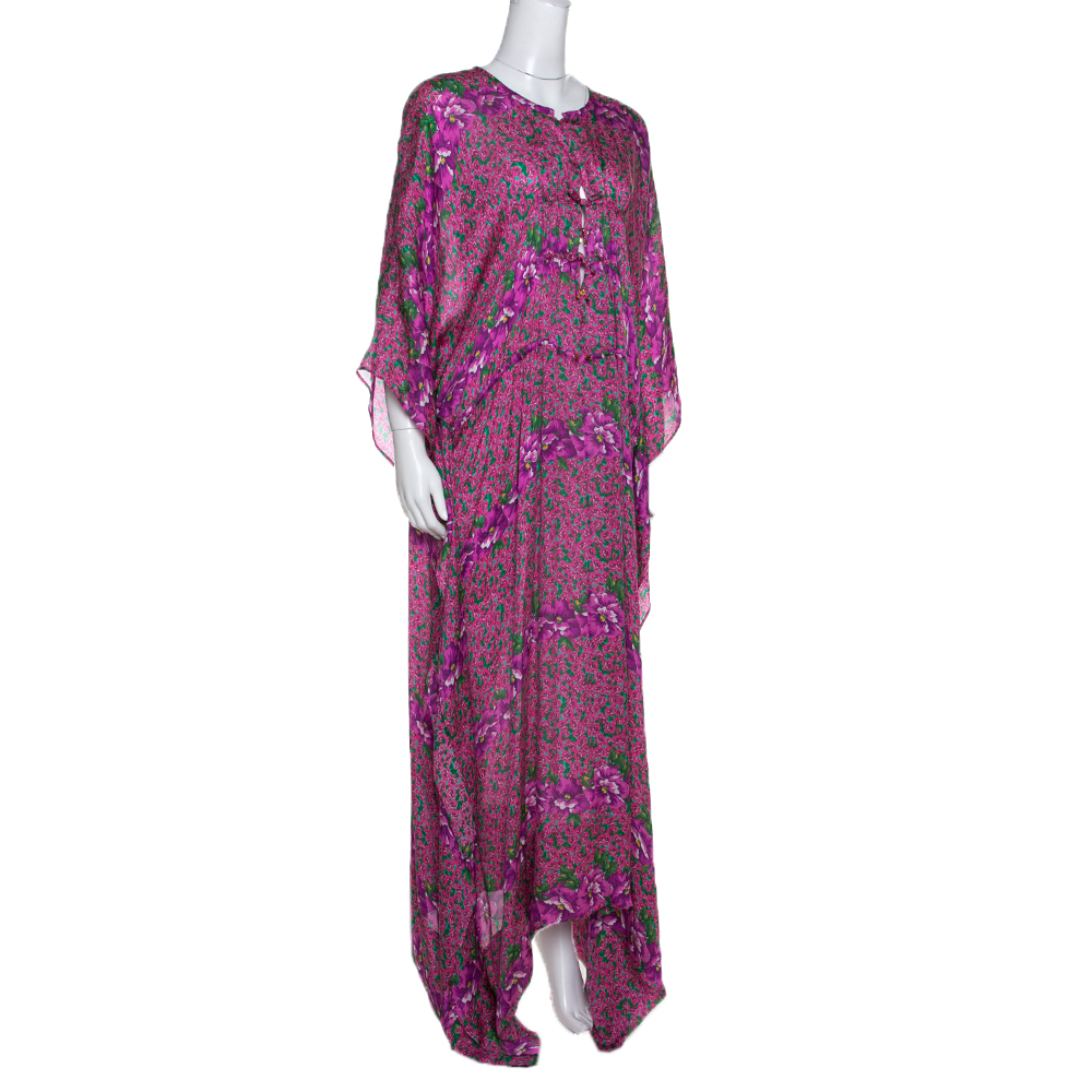 

Roberto Cavalli Pink Floral Print Silk Kaftan Dress