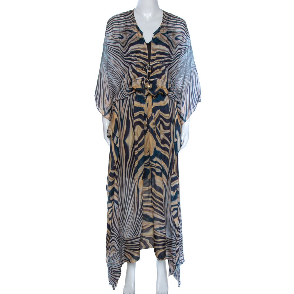 مملوكة مسبقًا Roberto Cavalli Multicolor Wave Print Silk Maxi Dress M