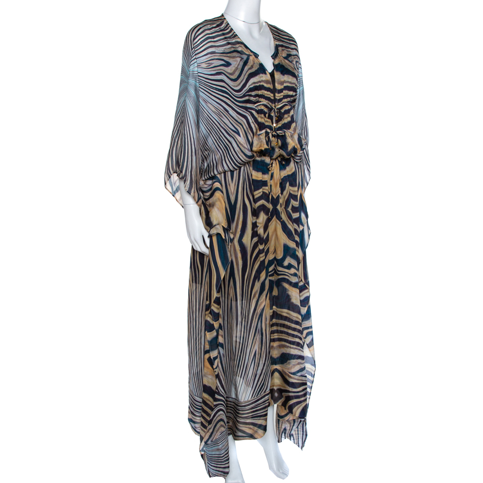 

Roberto Cavalli Multicolor Wave Print Silk Maxi Dress