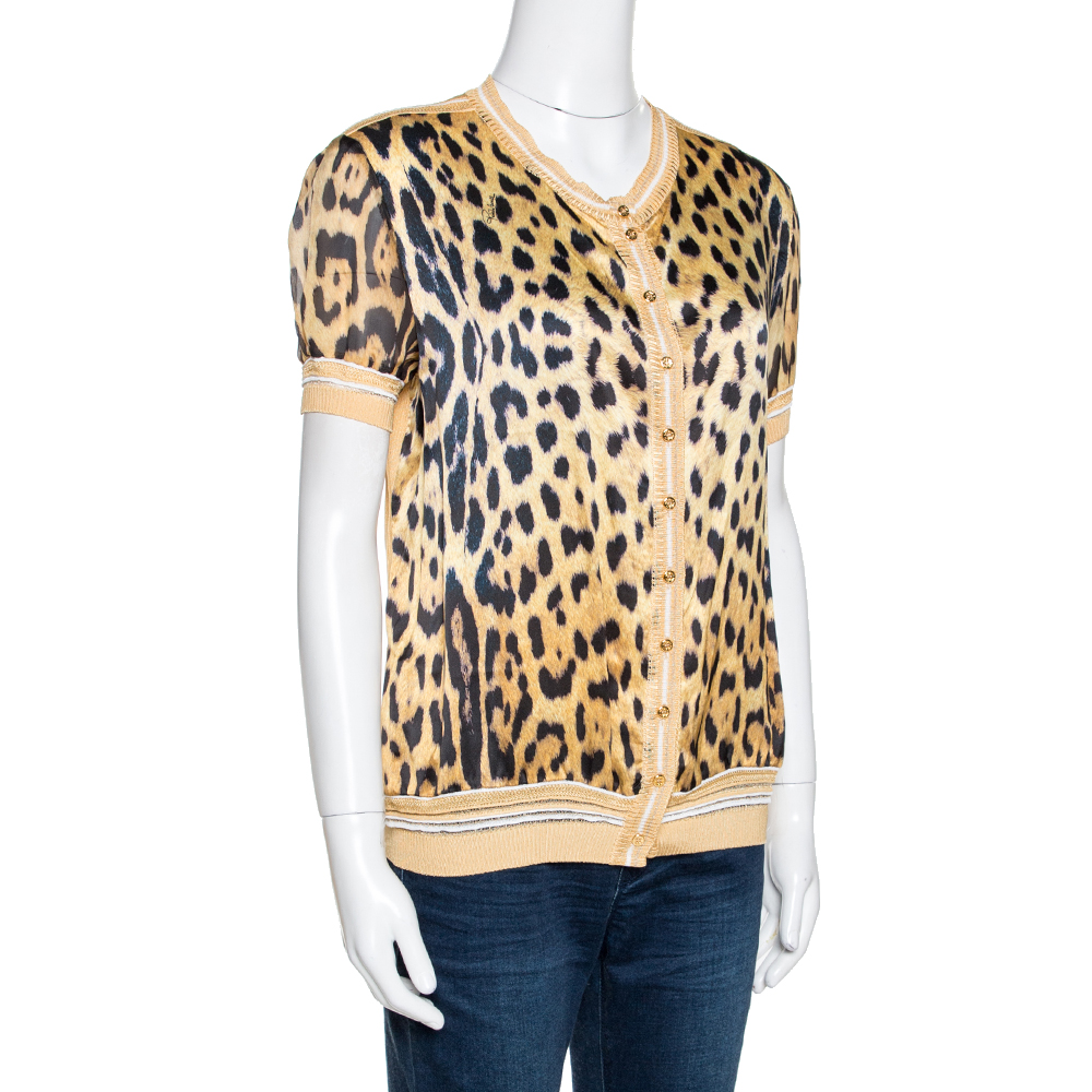 

Roberto Cavalli Yellow Leopard Print Silk & Knit Cardigan