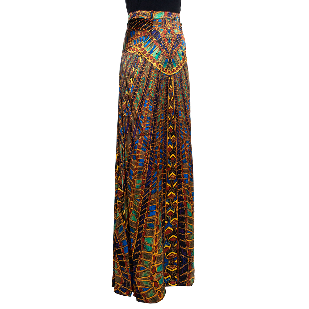 

Roberto Cavalli Multicolor Egyptian Print Silk Satin Maxi Skirt