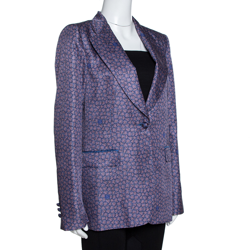 

Roberto Cavalli Purple Floral Print Silk Tailored Jacket