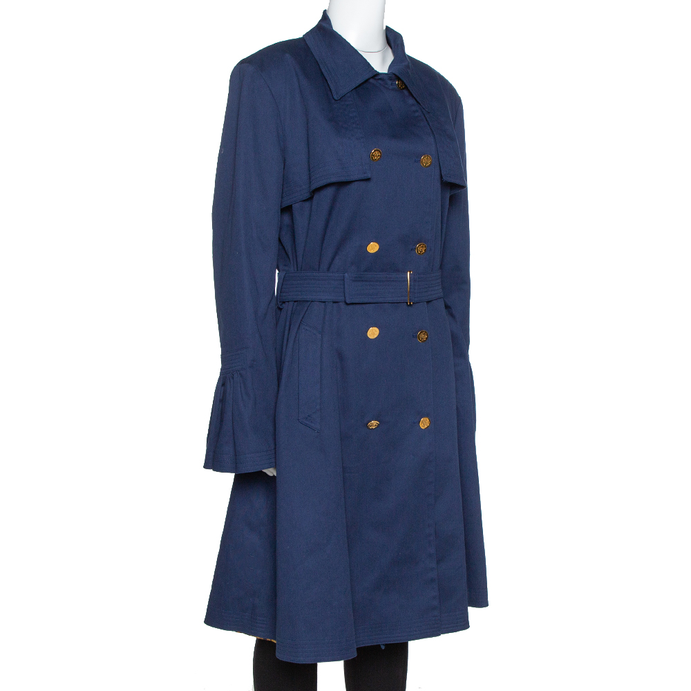 

Roberto Cavalli Midnight Blue Cotton Double Breasted Belted Coat
