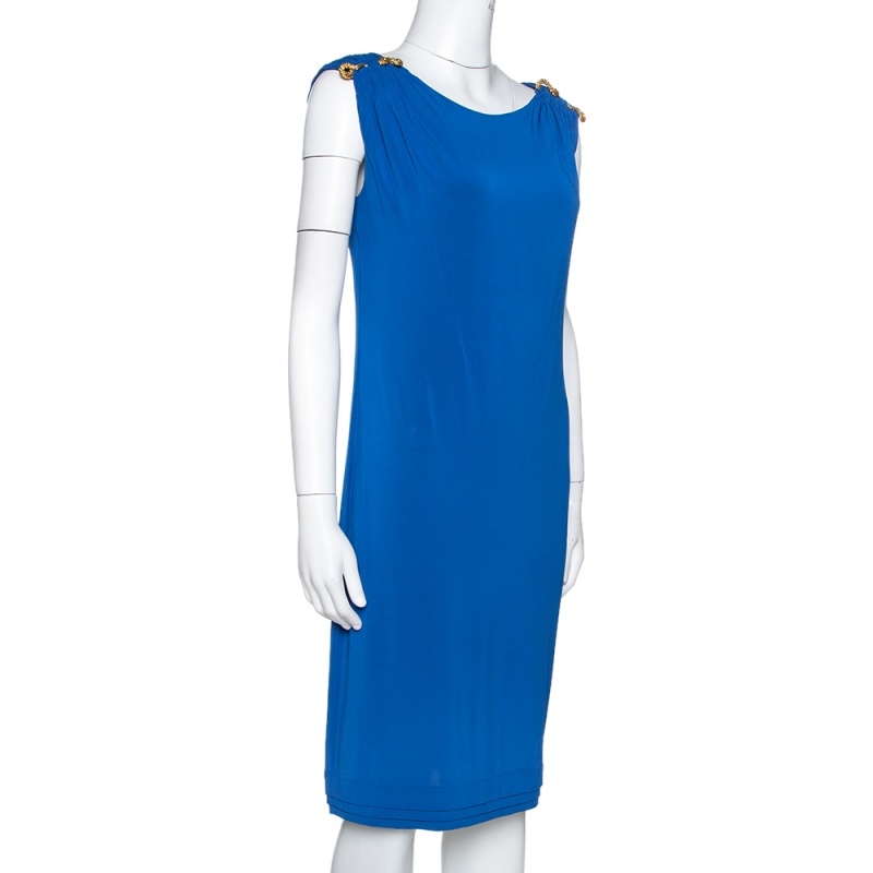 

Roberto Cavalli Royal Blue Jersey Brooch Detail Shift Dress