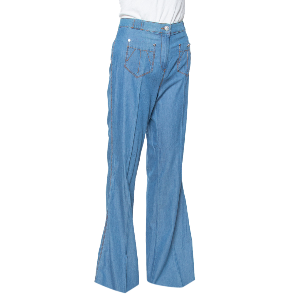 

Roberto Cavalli Blue Light Denim Braid Trim Flared Pants