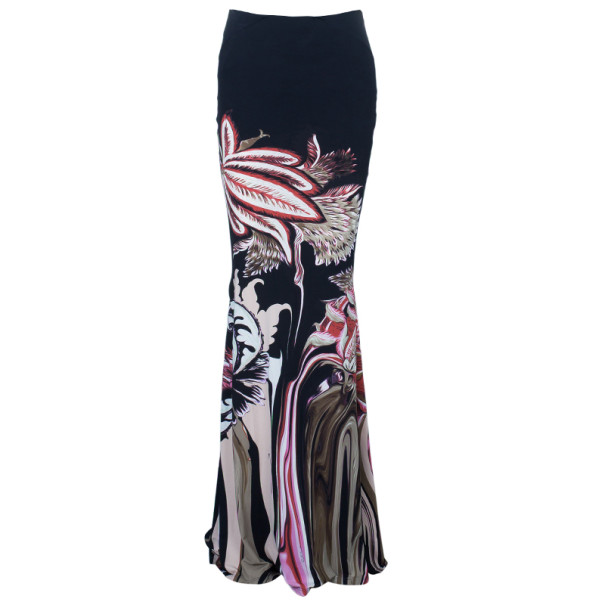Roberto Cavalli Floral Printed Silk Maxi Skirt S