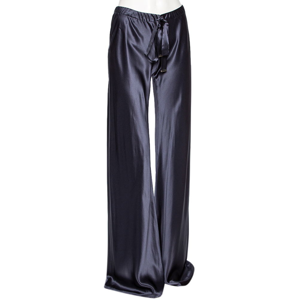 

Roberto Cavalli Blue Satin Silk Drawstring Waist Detail Pants