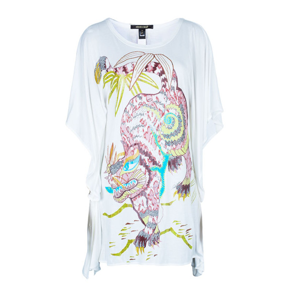 مملوكة مسبقًا Roberto Cavalli Tropical Printed Butterfly Sleeve Top S