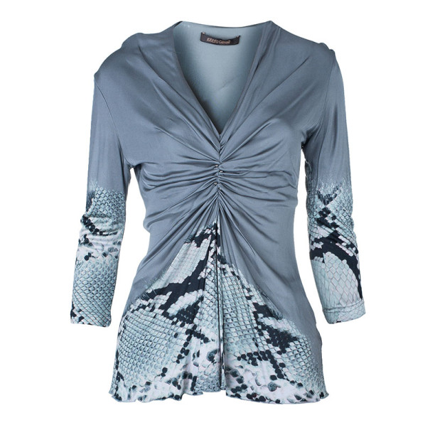 مملوكة مسبقًا Roberto Cavalli Grey Viscose Snakeprint Top M