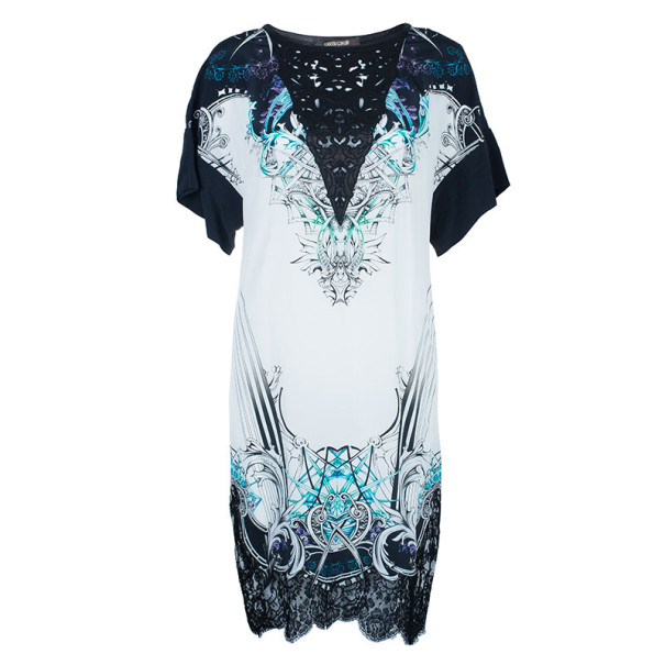 مملوكة مسبقًا Roberto Cavalli Abstract Printed Laser-Cut Detail Dress S