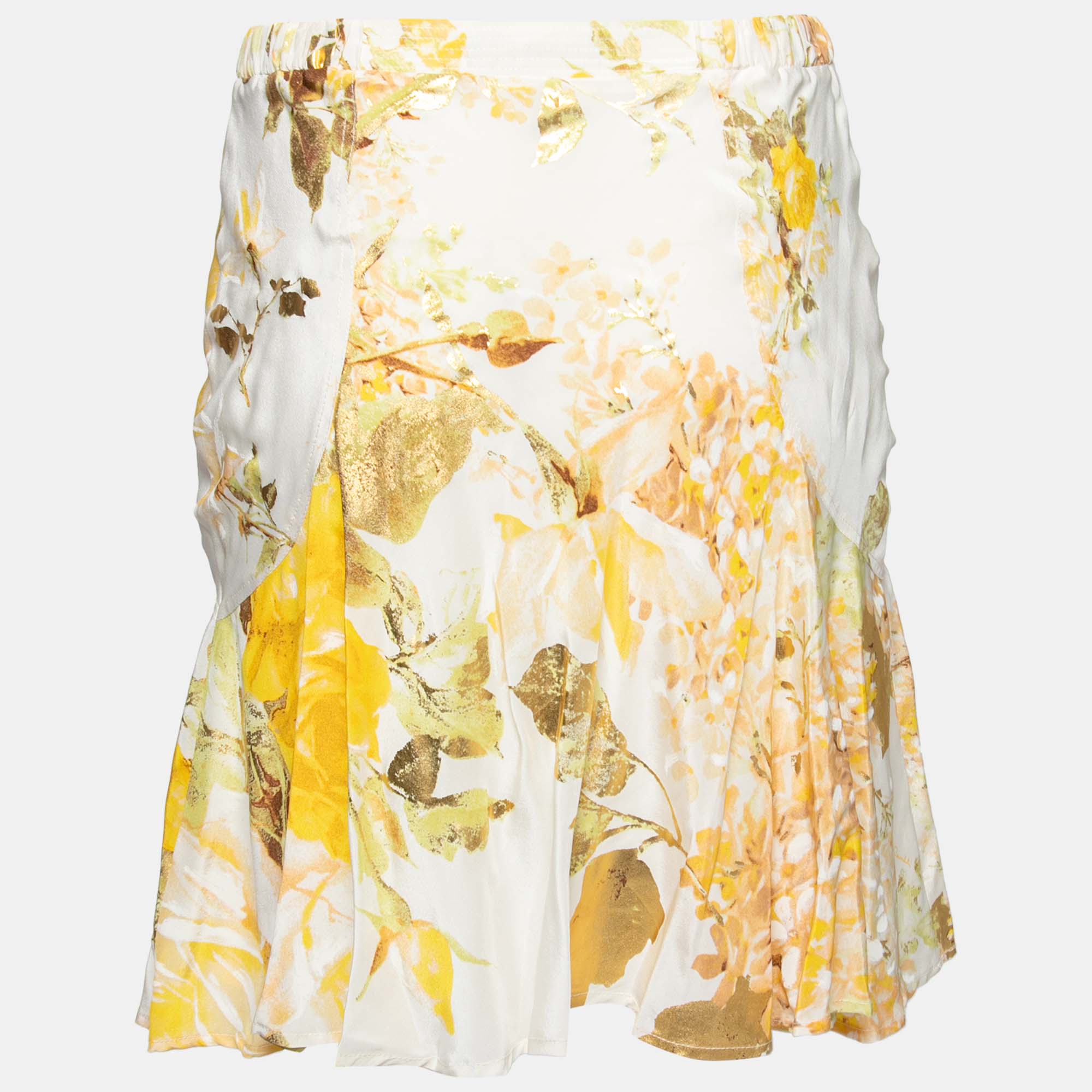

Roberto Cavalli Yellow Floral Printed Silk Skirt