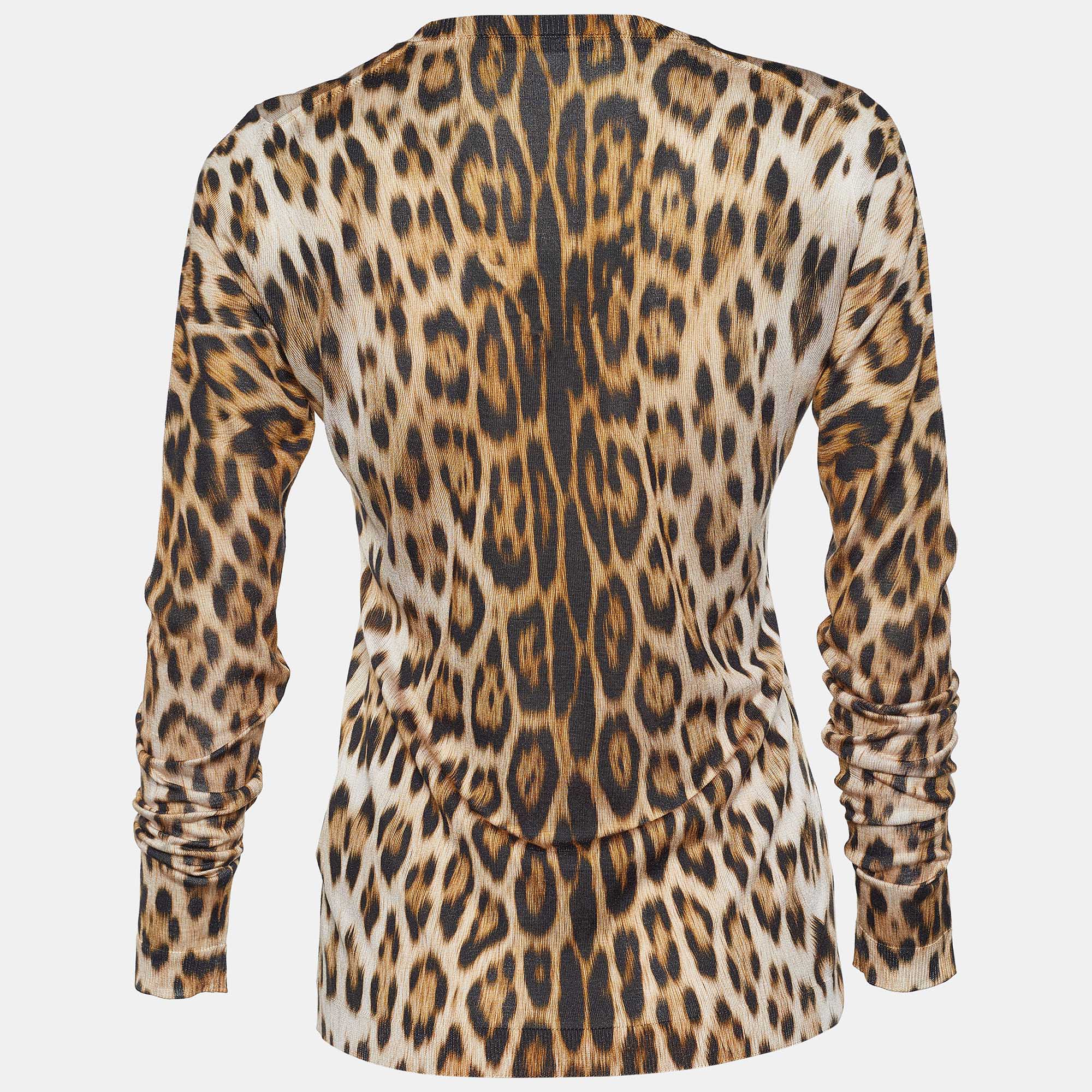 

Roberto Cavalli Brown Silk Leopard Print Cardigan