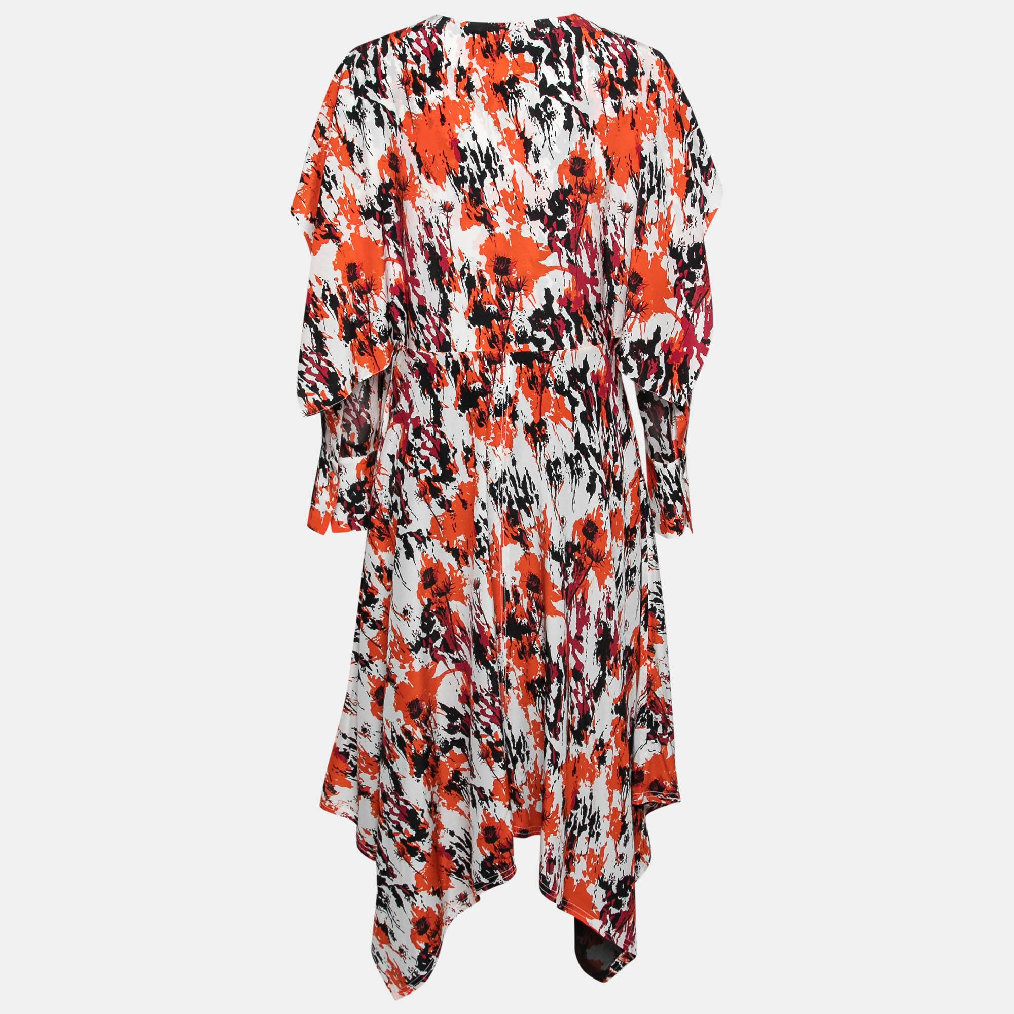 

Roberto Cavalli Orange Multicolor Floral Print Silk Ruffled Midi Dress