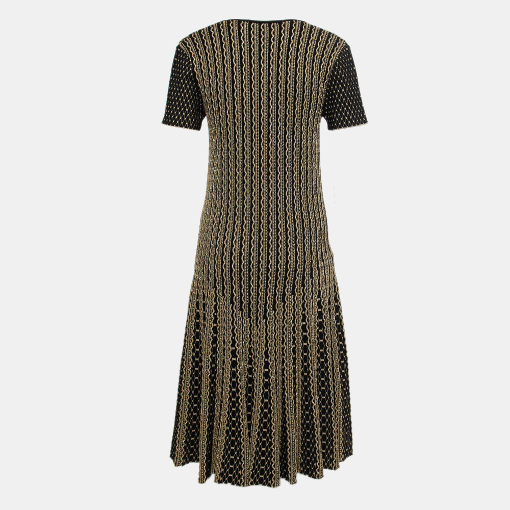

Roberto Cavalli Black & Gold Patterned Stretch Knit Midi Dress