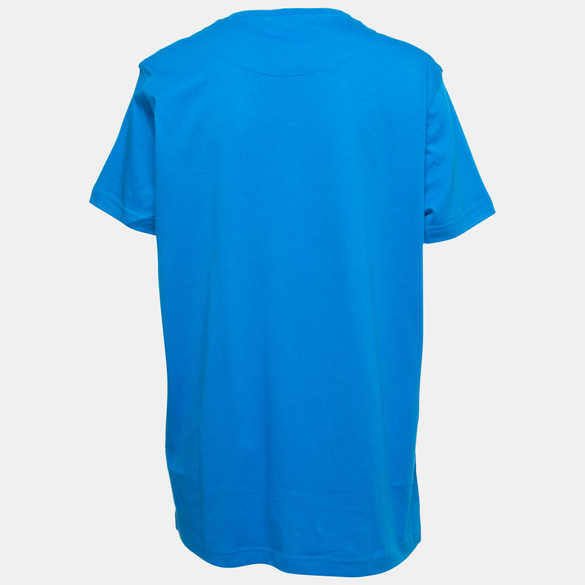 

Roberto Cavalli Blue Snake and Logo Print Cotton T-Shirt