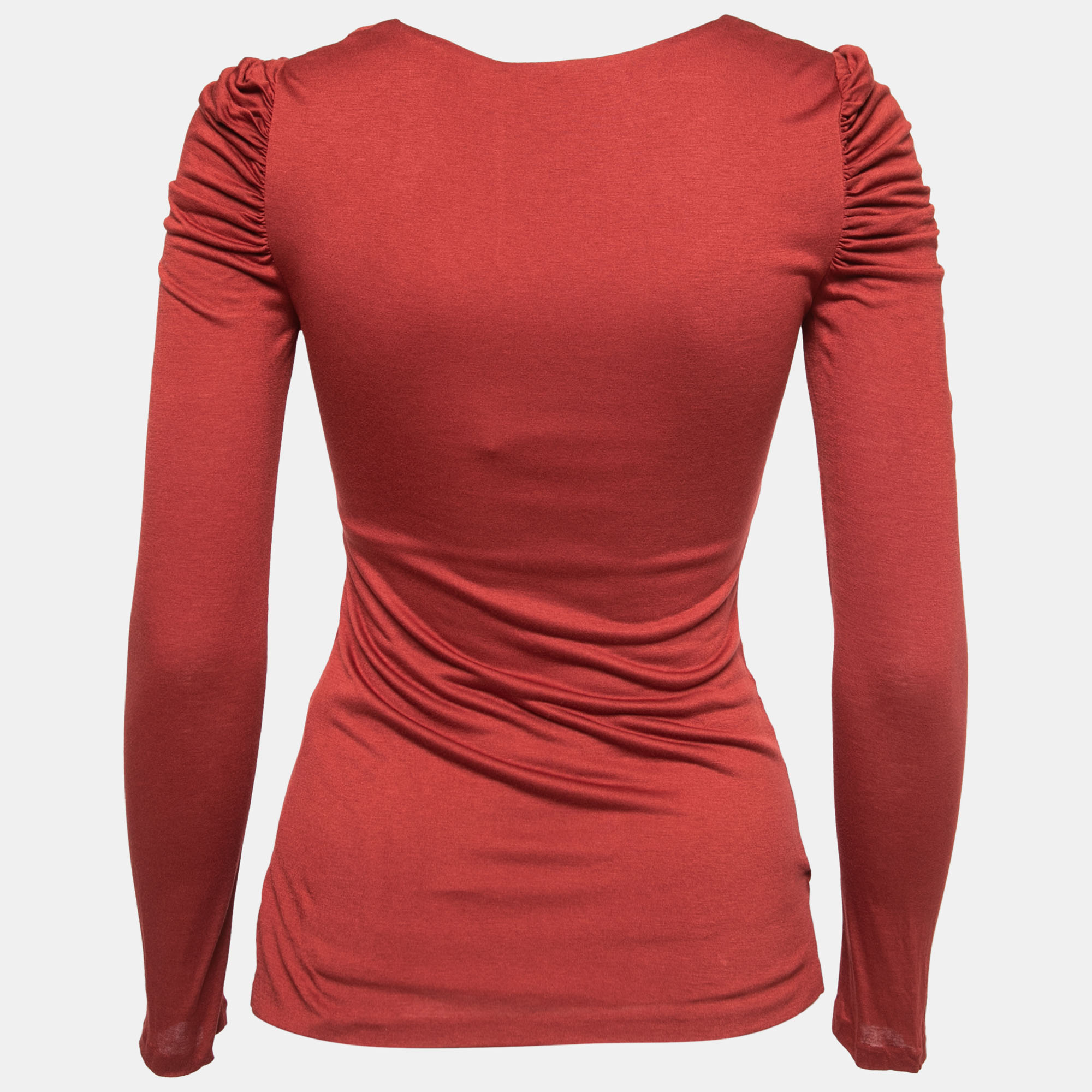 

Roberto Cavalli Red Jersey Knit Ruched Long Sleeve Top