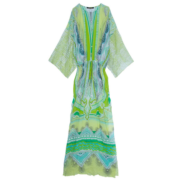 مملوكة مسبقًا Roberto Cavalli Green Silk Printed Kaftan M