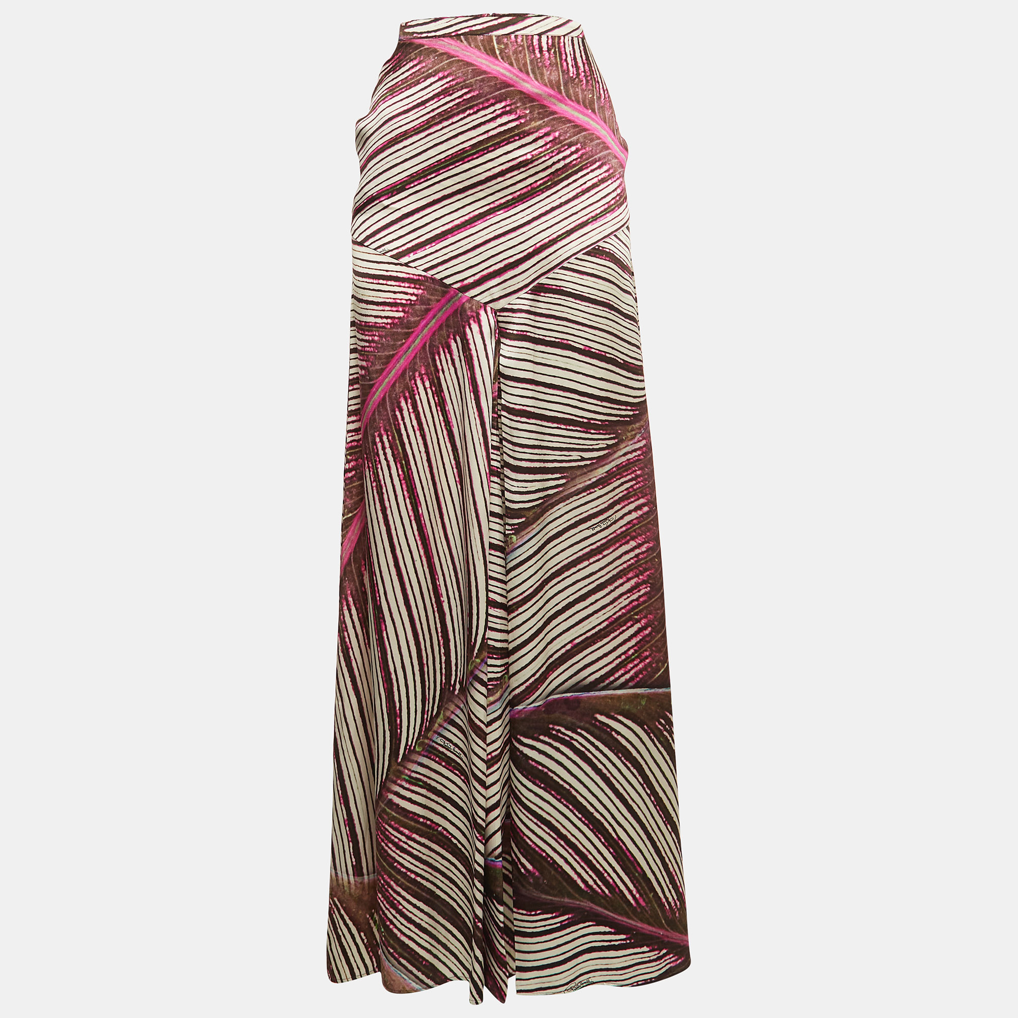 

Roberto Cavalli Pink Printed Satin Silk Flared Maxi Skirt