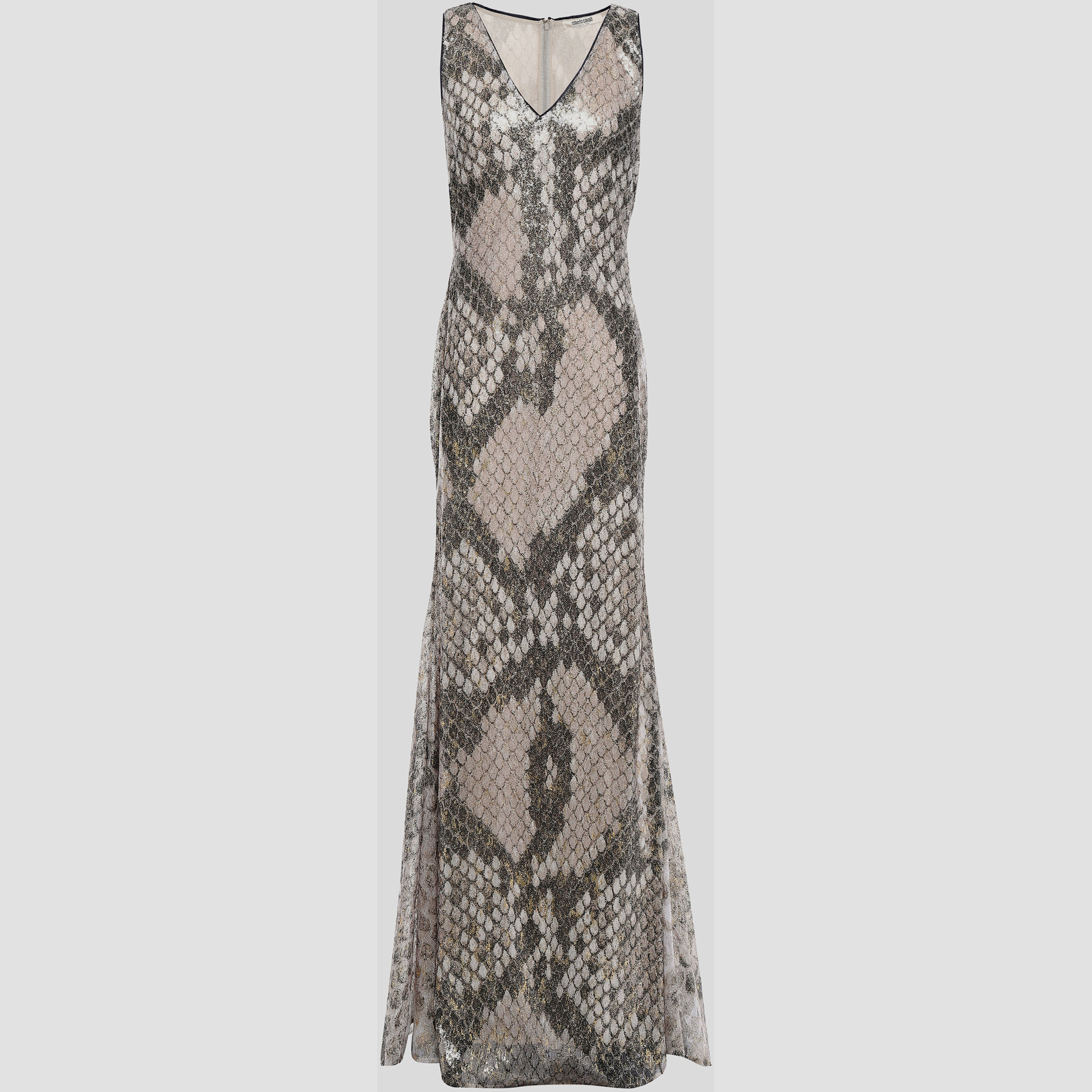Pre-owned Roberto Cavalli Polyester Gown 40 In Metallic