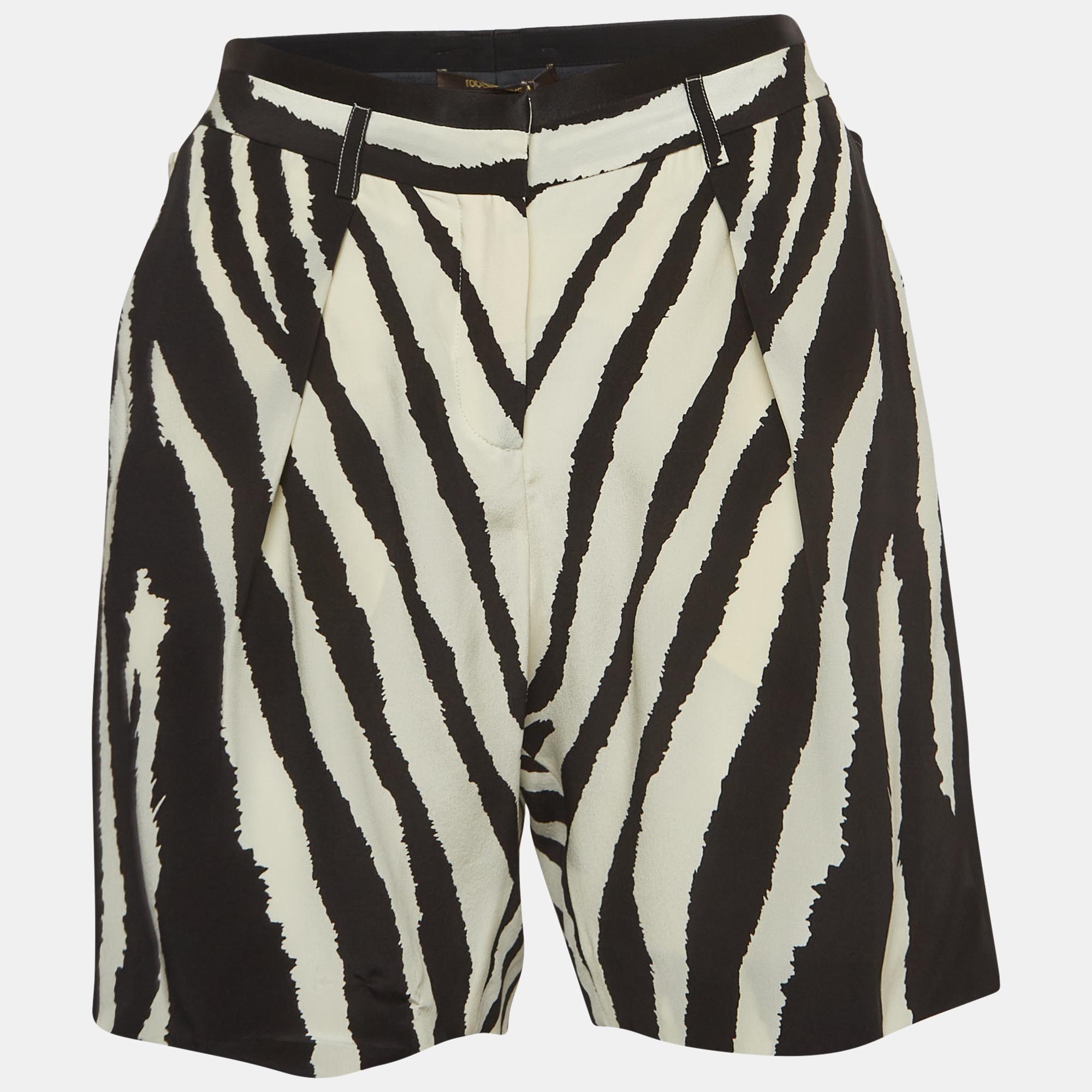 

Roberto Cavalli Black/White Zebra Print Silk Pleated Shorts M
