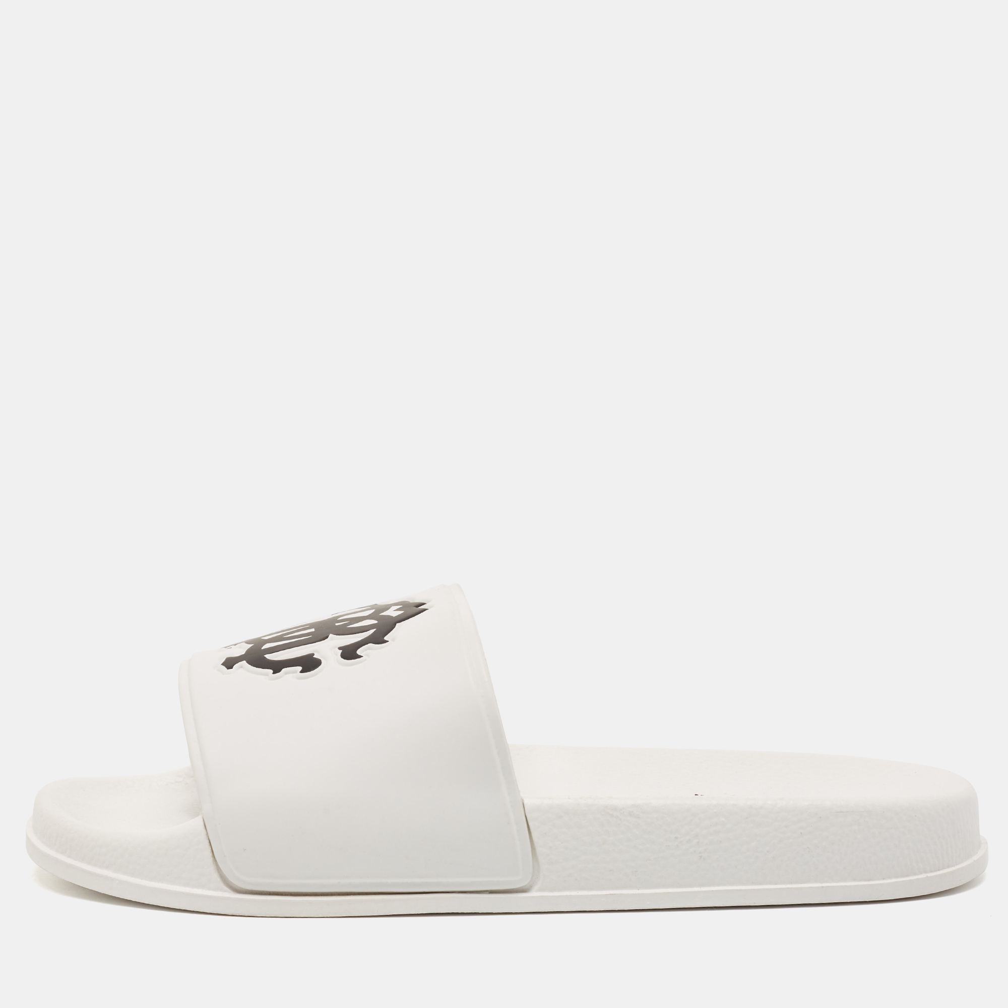 

Roberto Cavalli White Rubber RC Logo Slide Flats Size