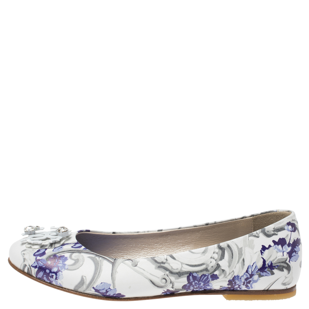 

Roberto Cavalli Multicolor Printed Leather Embellished Ballet Flats Size