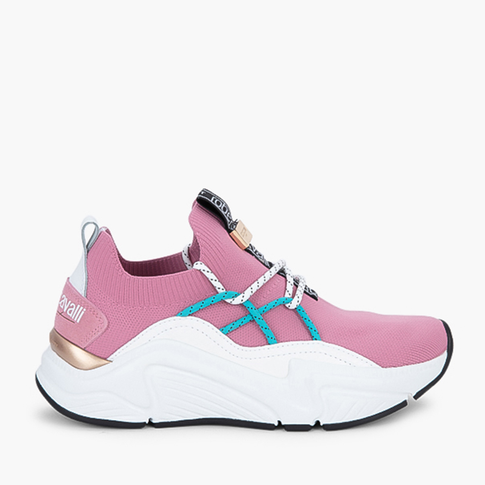 Pre Owned Roberto Cavalli Pink Textile Harison Knitted Sneakers Size EU 37
