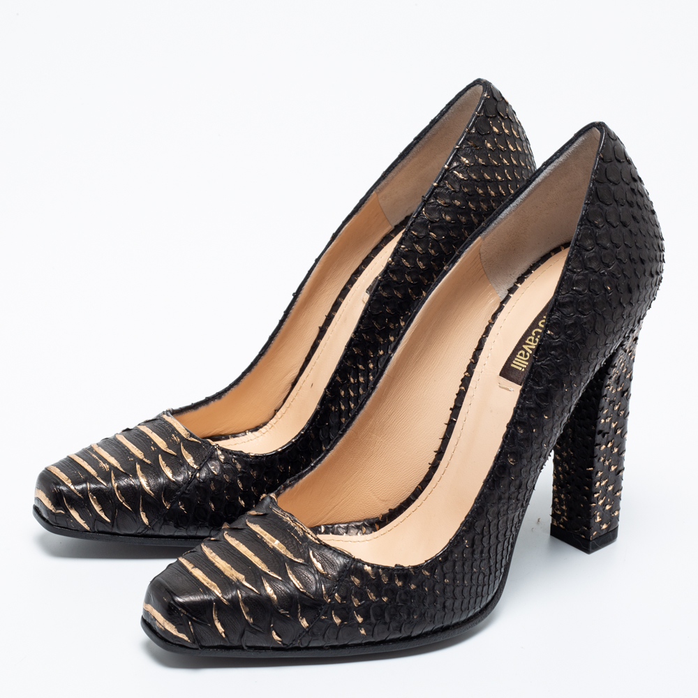 

Roberto Cavalli Black/Gold Python Leather Pumps Size