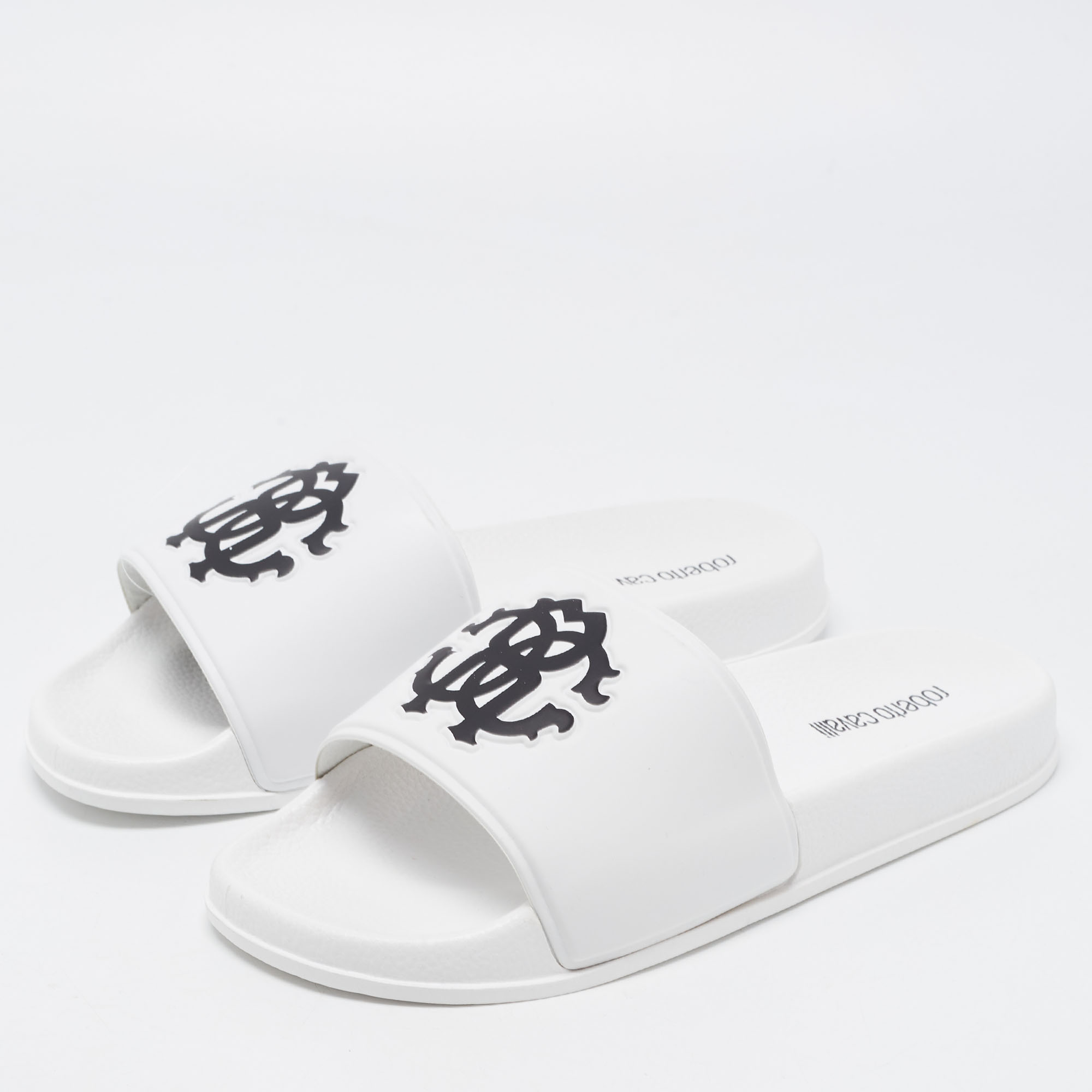 

Roberto Cavalli White Rubber Flat Slides Size