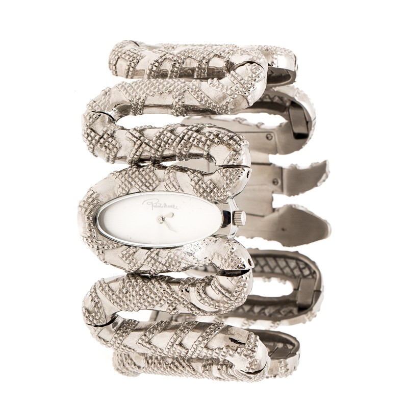 Pre Owned Roberto Cavalli Silver Stainless Steel Cleopatra R7253195515 Women's Wristwatch 40 mm