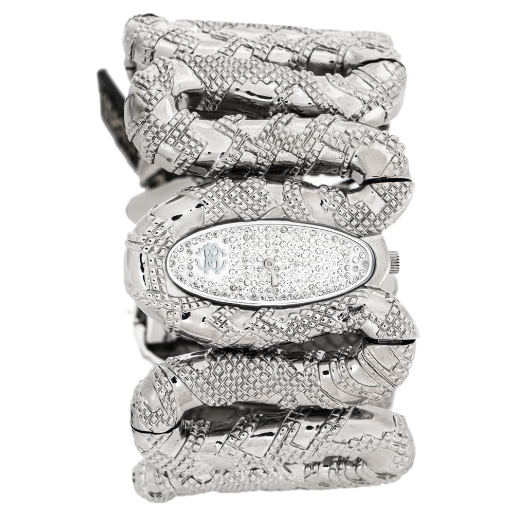 Pre Owned Roberto Cavalli Silver Stainless Steel Cleopatra R7253195515 Women's Wristwatch 40 mm