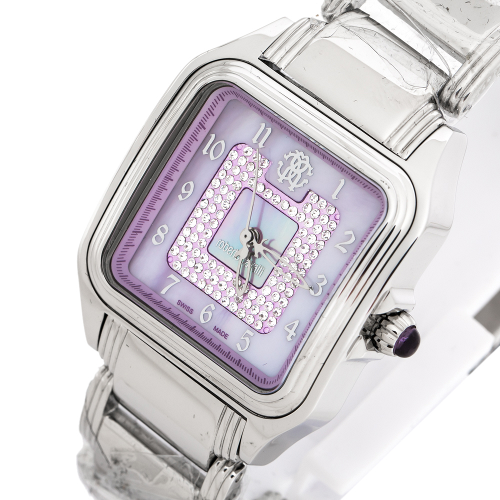 

Roberto Cavalli Purple MOP Stainless Steel Venom Women's Wristwatch, Silver