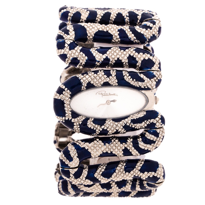 Pre Owned Roberto Cavalli Silver Stainless Steel Cleopatra R7253195635 Women's Wristwatch 40 mm