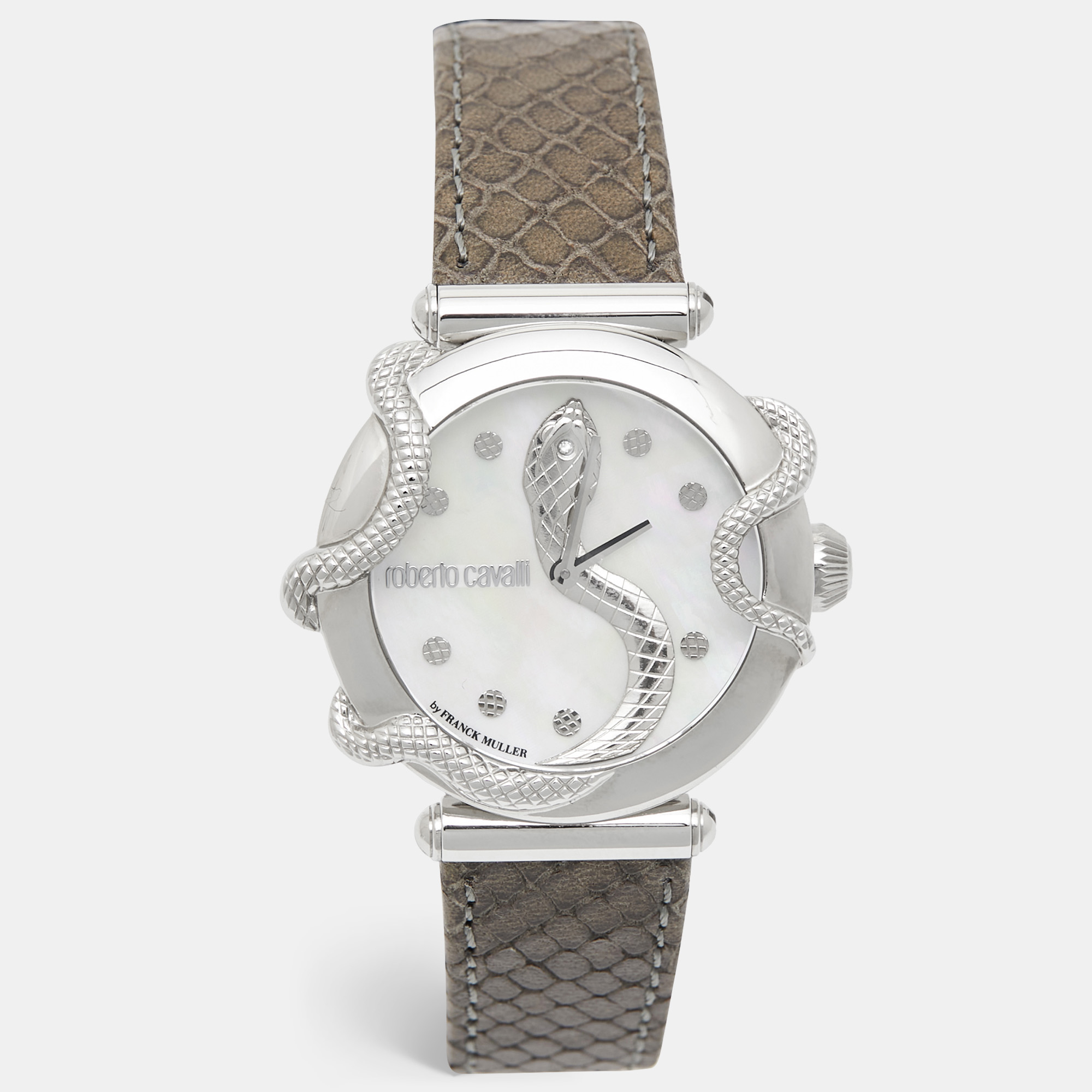 

Roberto Cavalli by Franck Muller Mother of Pearl Stainless Steel Leather, White