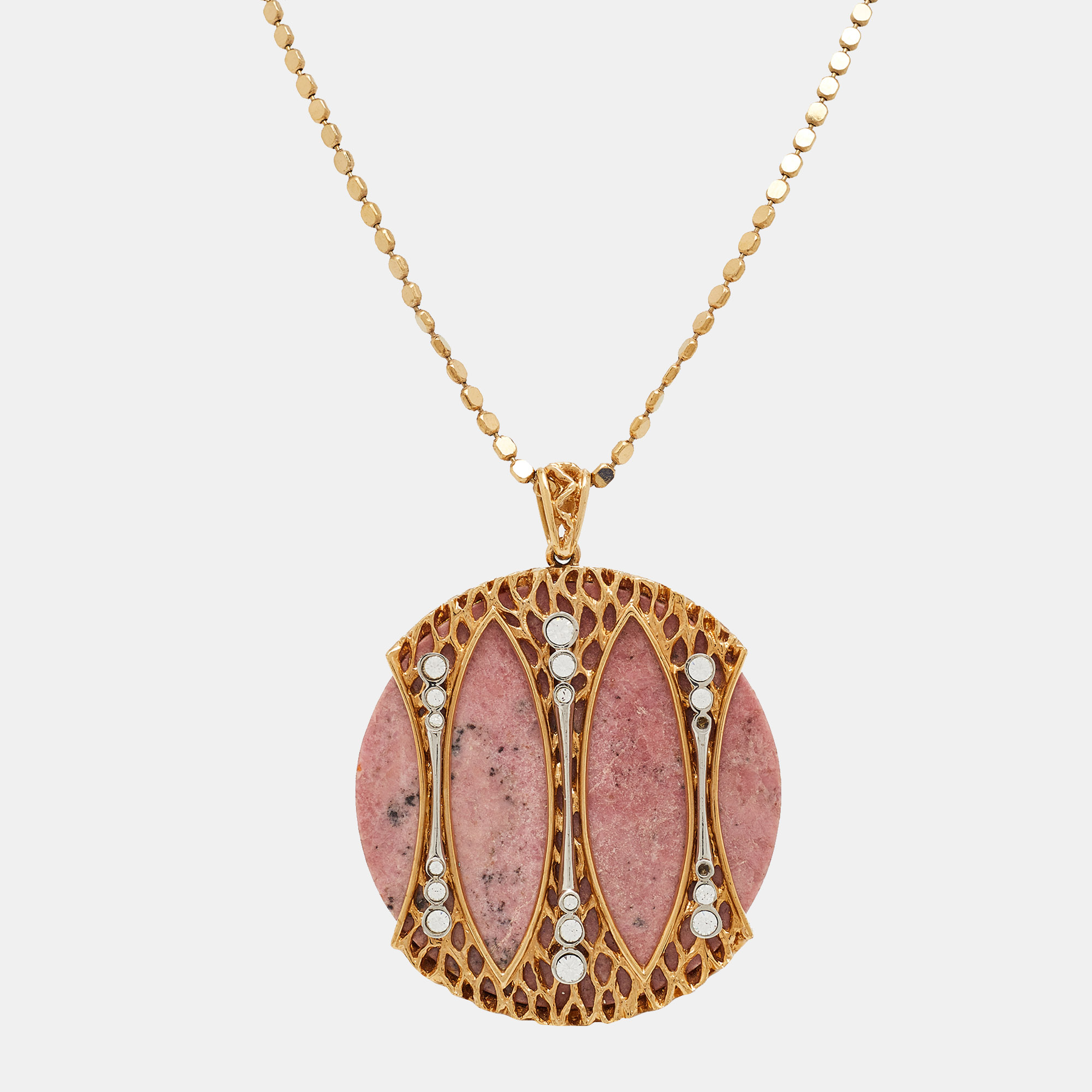 

Roberto Cavalli Pink Marble Crystal Gold Tone Necklace
